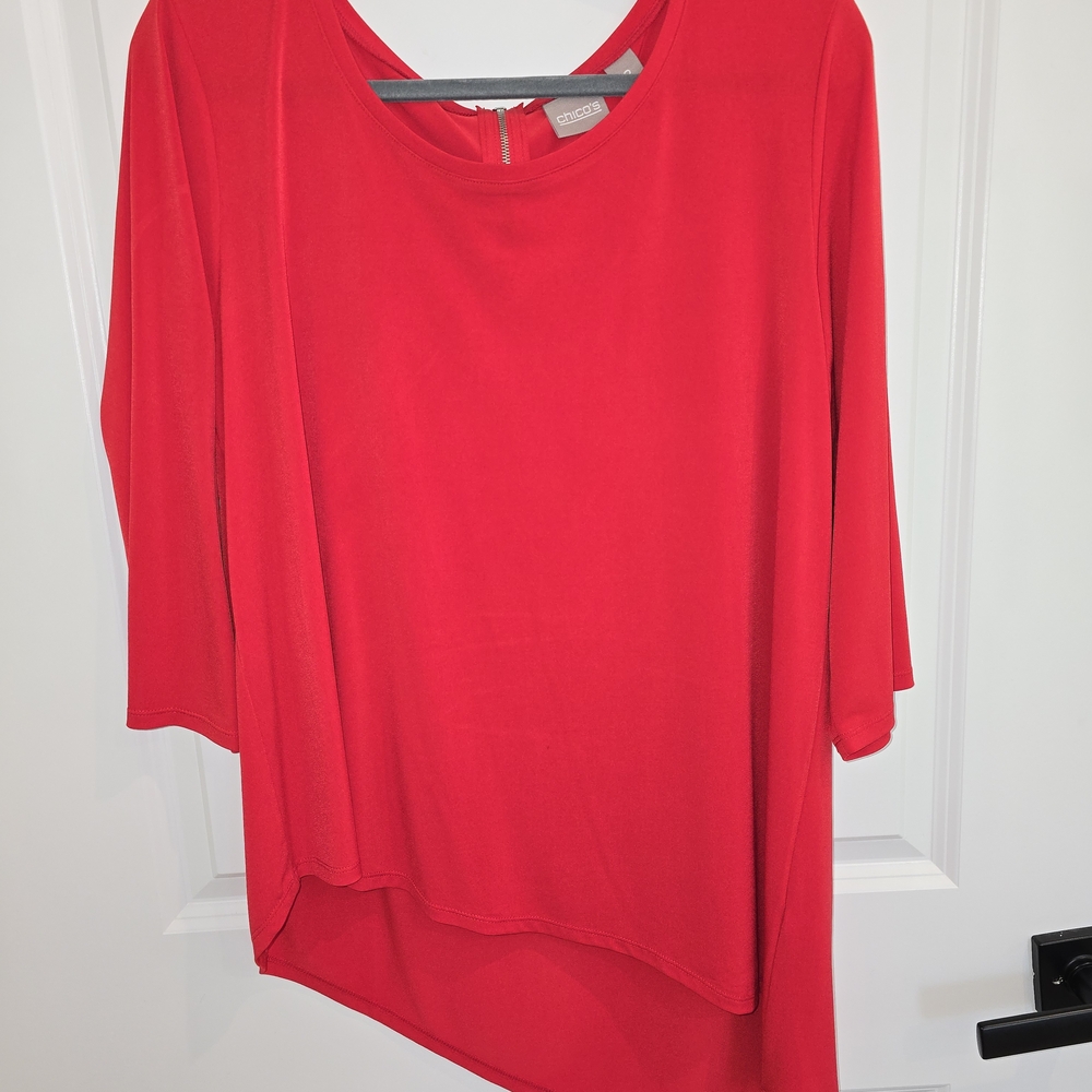 Chico Size 2 Women's Red Asymmetrical Back Zip Edgy Flirty Sexy Strecth 3/4 US L